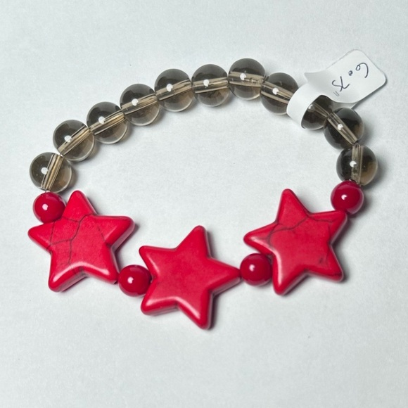 Red howlite star bracelet chunky glass beads handmade - Picture 2 of 4